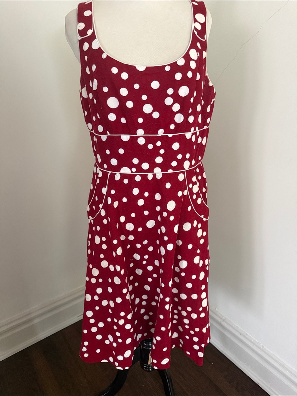 S.L. Fashions white on red polka dot sleeveless dress 12
